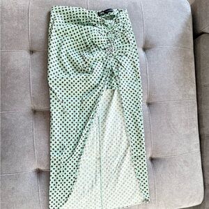 Green Polka Dot Skirt with Ruched Detail